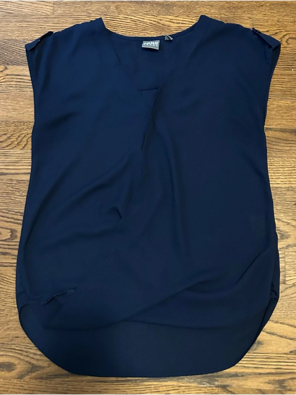 New York & Company Navy V-Neck Cap Sleeve Blouse 0089